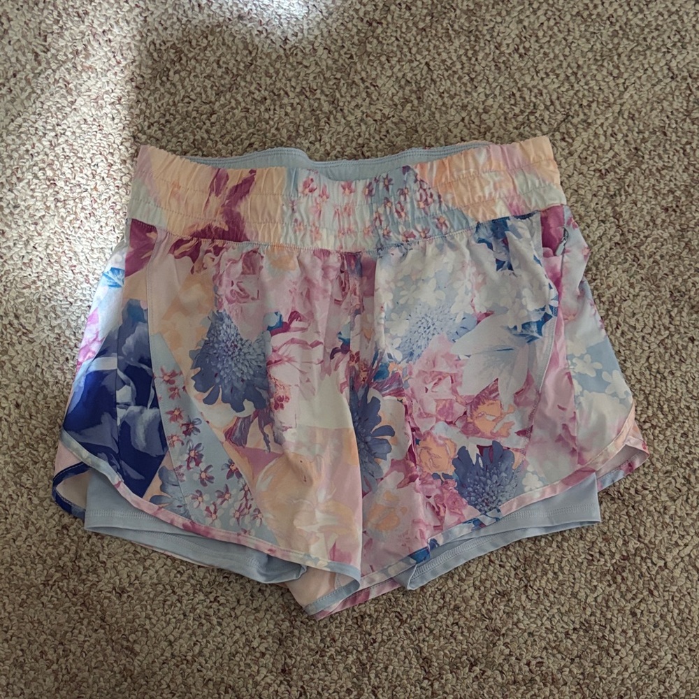 Avia Floral Women's Athletic Shorts - Pink and Blue